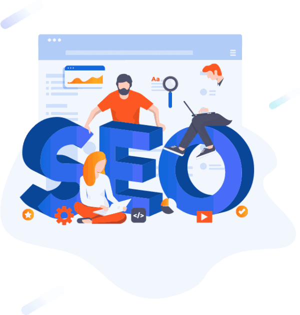 Illustration of people working on search engine optimisation for a website